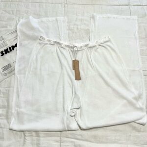SKIMS Ribbed White Cotton Lace Sheer Pants